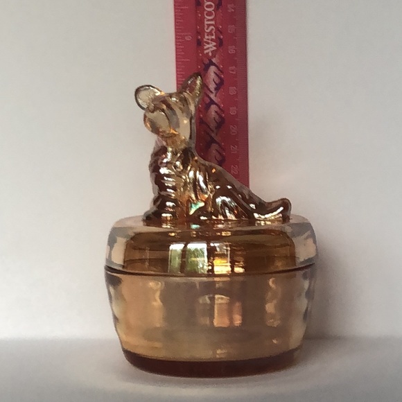 Jeanette Glass Iridescent Marigold Glass Scottie Dog Trinket Jar - Picture 13 of 13